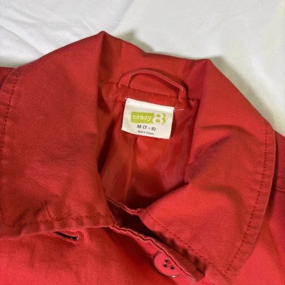 Girls 7/8 Crazy 8 Red Double Breasted Rain Coat Missing Tie belt pockets - Picture 2 of 6